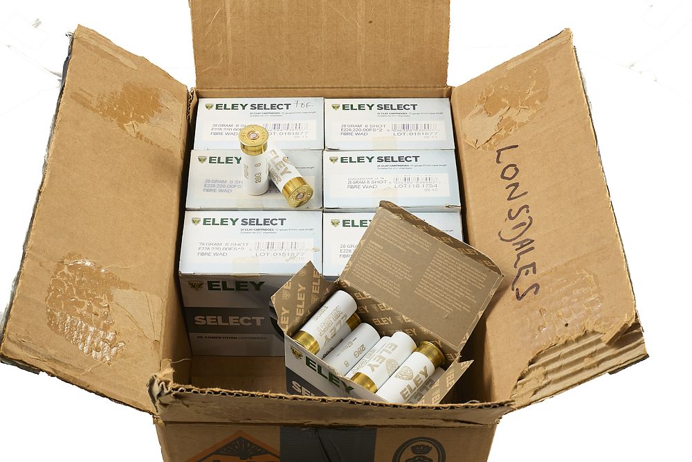 Lot 236: ELEY SELECT 7 BOXES OF 12 BORE FIBRE WAD CARTRIDGES, 175 OF;