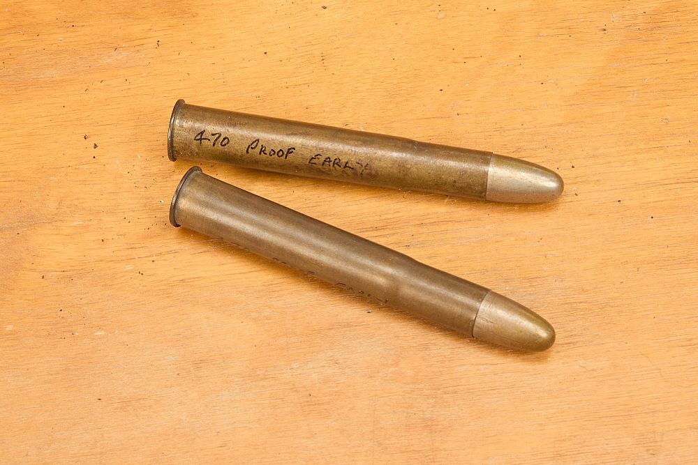 Lot 281a: VERY EARLY PRE-PRODUCTION .470 NITRO PROOF CARTRIDGES, 2 OF;