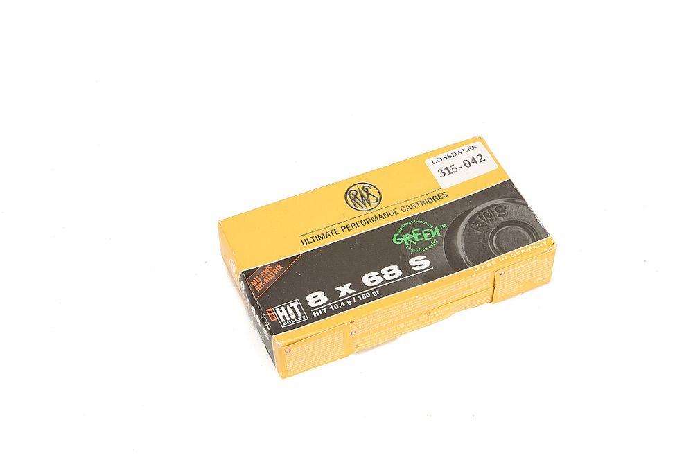 Lot 348: RWS 8x68 S 160gr NON-TOXIC HIT, 18 OF;