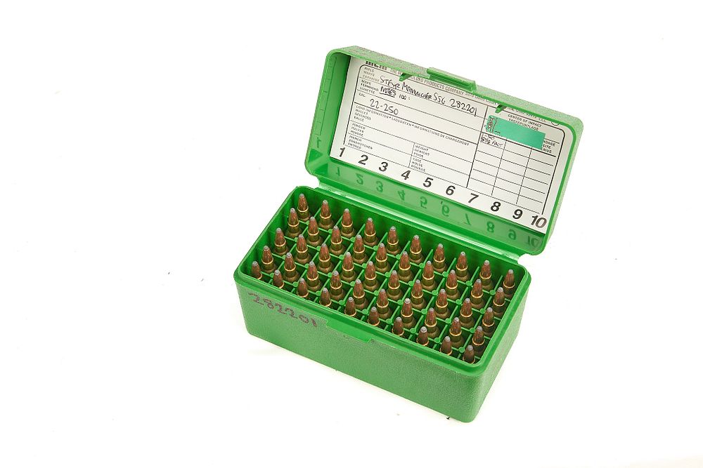 Lot 441: .22-250 HOME LOADS, PPU BRASS, JACKECKETED SOFT POINTS, 50 OF;