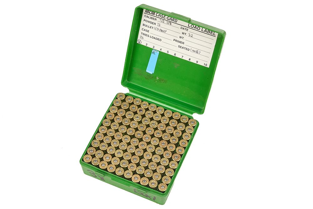 Lot 456: .38 SPECIAL HOME LOADS, CBC BRASS, 158gr ROUND NOSE FLAT POINTS, 100 OF;