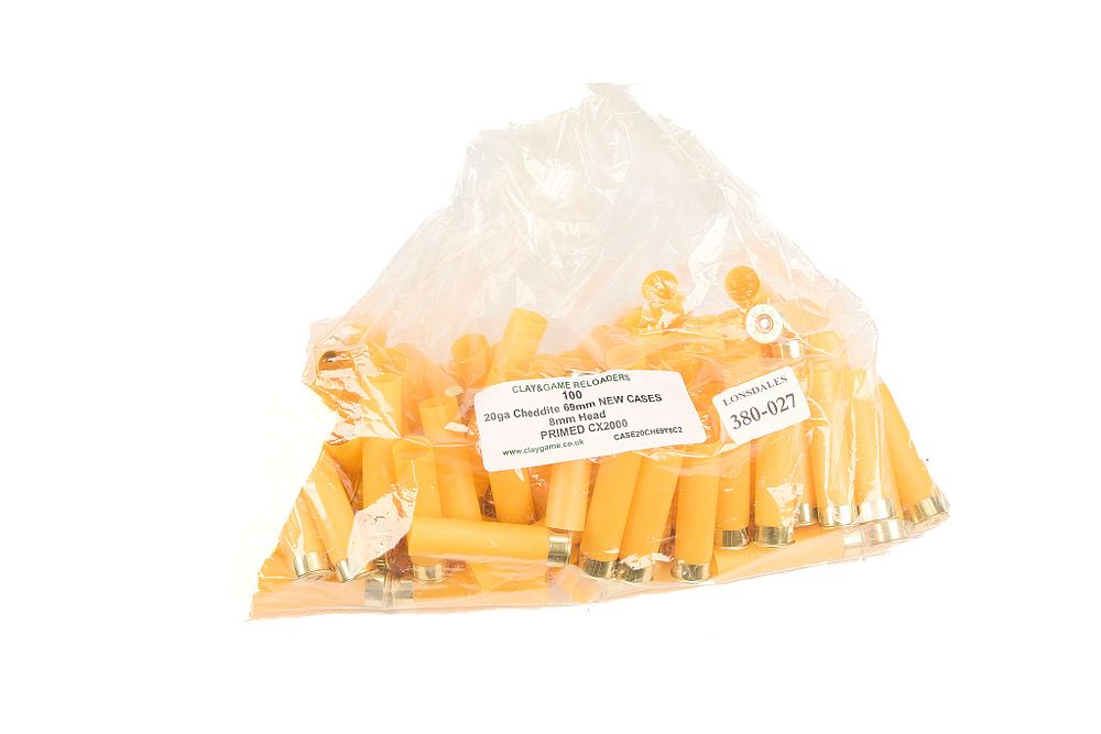 Lot 472: CHEDDITE 20 -BORE 69MM PRIMED NEW CASES, 100 OF;