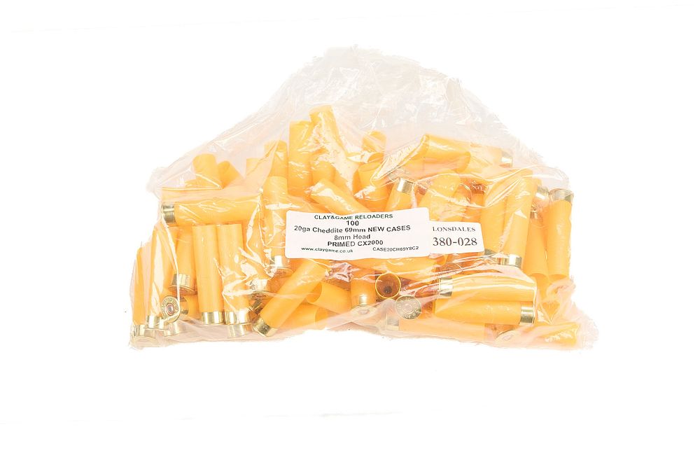 Lot 473: CHEDDITE 20 -BORE 69MM PRIMED NEW CASES, 100 OF;