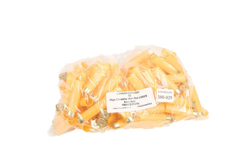 Lot 474: CHEDDITE 20 -BORE 69MM PRIMED NEW CASES, 100 OF;