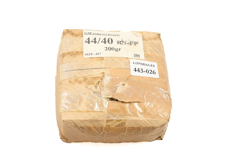 Lot 476: GM HARDCAST BULLETS .44-40 RN-FP 200gr SIZE .427, APPROX 500 OF;