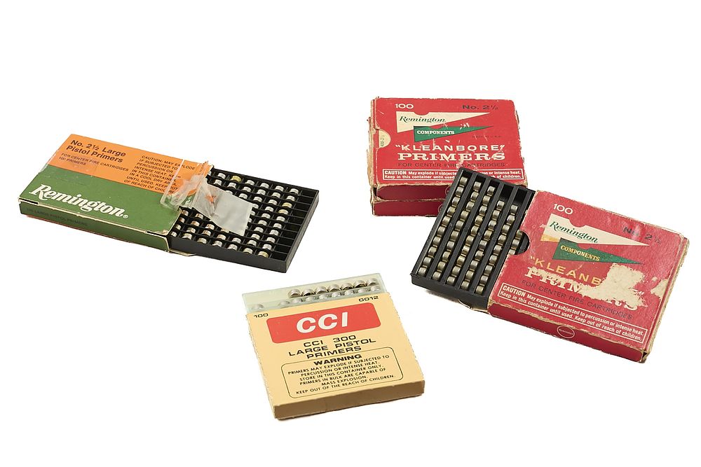 Lot 480: LARGE PISTOL PRIMERS, REMINGTON, 308 OF & CCI, 16 OF;