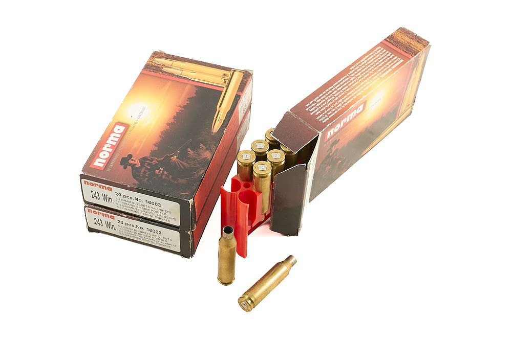 Lot 482: NORMA .243 WIN, ONCE FIRED BRASS, 60 OF;