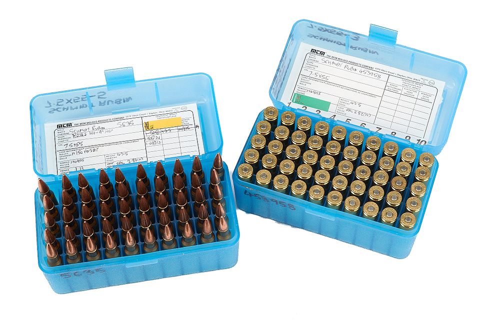 Lot 487: SCHMIDT RUBIN 7.5X55 HOME LOADS, PPU BRASS, FMJ, 50 OF & 50 PRIMED CASES;