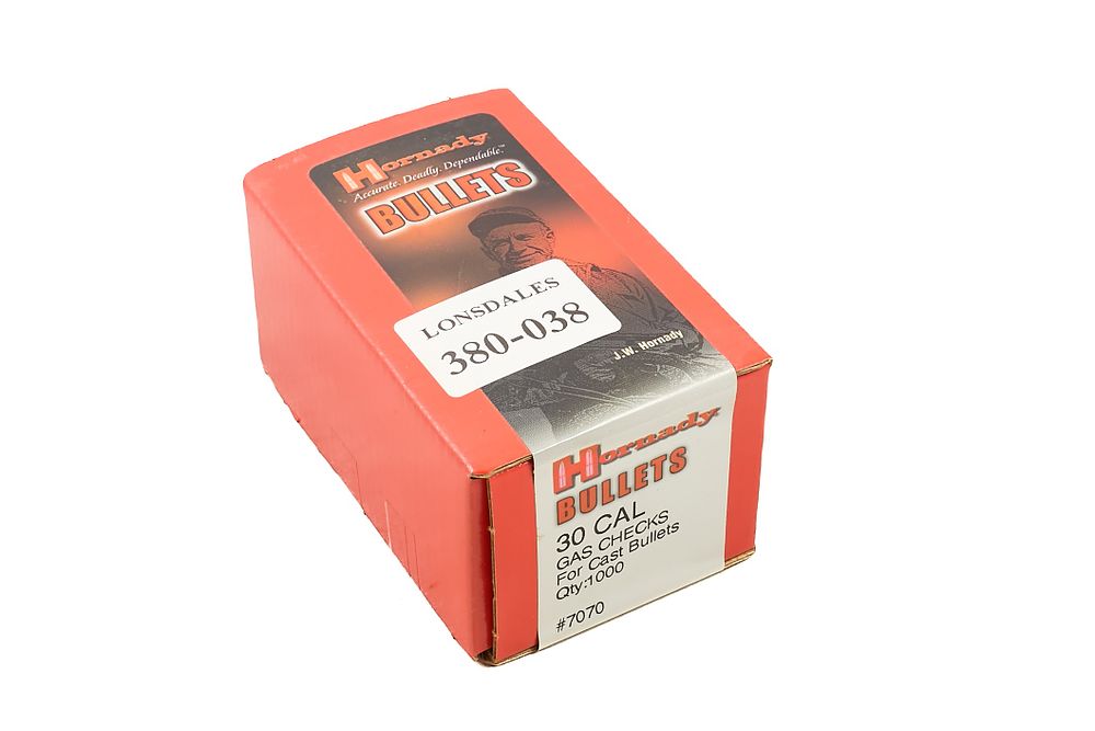 Lot 525: HORNADY .30 GAS CHECKS FOR CAST BULLETS, 1000 OF;