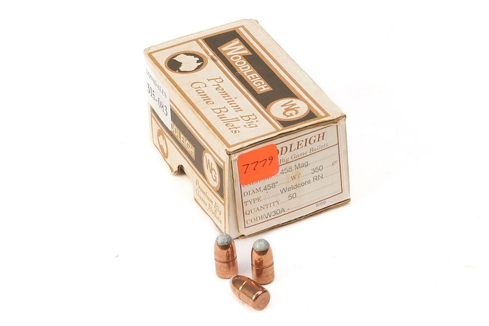 Lot 537: WOODLEIGH PREMIUM BIG GAME BULLETS .458 MAG 350gr WELDCORE RN, APPROX 50 OF;