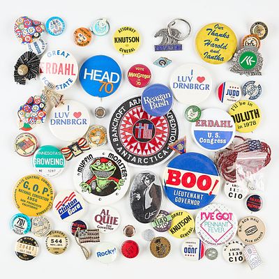 Vintage Campaign & Comm. Buttons & Badges. Large lot of vintage campaign and commemorative
