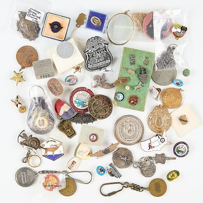 Grp Medallions, Pins, & Badges. Group of assorted vintage medallions, pins, and badges. Some