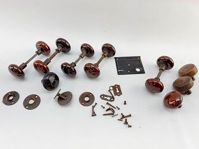 Assorted Vintage Knobs and Locks. Assortment of vintage doorknobs, keyholes, and various