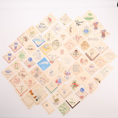 Vintage Napkins w/ Notes & Signatures. Large group of vintage bar and restaurant napkins, many