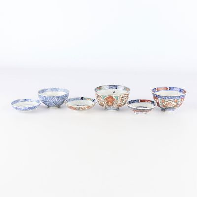3 Japanese Imari Bowls w/ Saucers. Group of three Japanese Imari porcelain bowls with matching