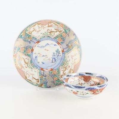 2 Japanese Imari Porcelain Dishes. 2 Japanese Imari porcelain dishes. One bowl and one plate.
