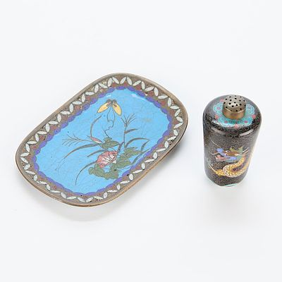 2 Pcs Chinese & Japanese Cloisonne. Antique Japanese cloisonne tray and antique Chinese