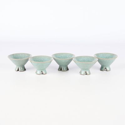 Set 5 Japanese Contemporary Cups. Set of five contemporary Japanese ceramic cups. Sloped sides