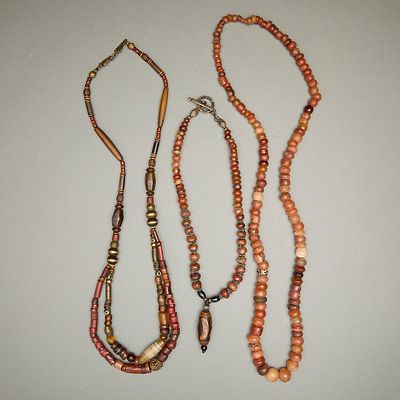 Grp 3 Antique Tibetan Dzi Bead Agate Necklaces. Group of three Tibetan beaded agate necklaces.