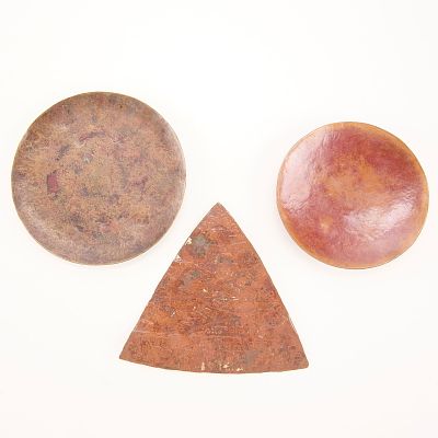 Group of 3 Tibetan Copper Carvings. Group of three Tibetan copper pieces carving in low