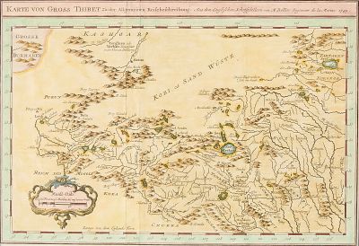 1749 German Map of Greater Tibet. German map of Tibet and its bordering regions. Title