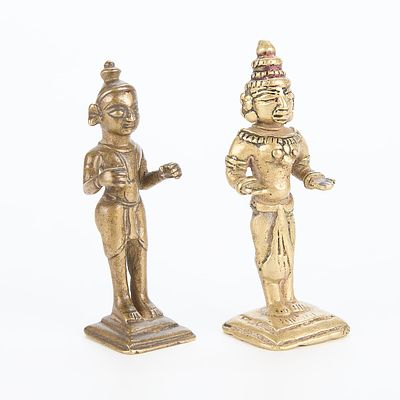 2 Antique Indian Bronze Statues. Group of two antique Indian bronze statues. Smaller; height: