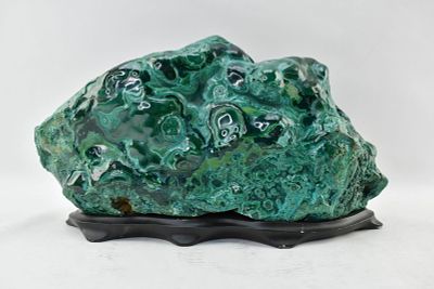 Large Malachite Scholar's Rock with Chrysocolla. Large polished malachite specimen scholar's 
