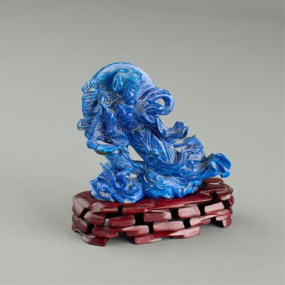 Chinese Carved Lapis Lazuli Maiden w/ Stand. Chinese carved lapis lazuli stone guanyin maiden 