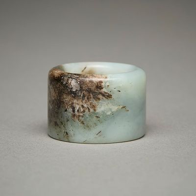 Carved Chinese Jade Archer's Ring. Chinese carved jade archer's ring with lovely striations of 