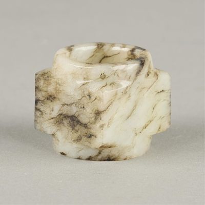 Chinese Carved Jade Cong Bead. Chinese carved jade cong bead. Of a stout and square form. 