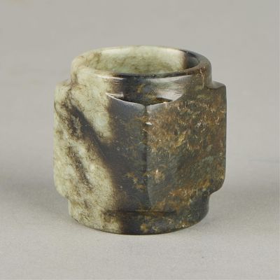 Chinese Carved Jade Cong Bead. Chinese carved jade cong bead. Of a stout and square form. 