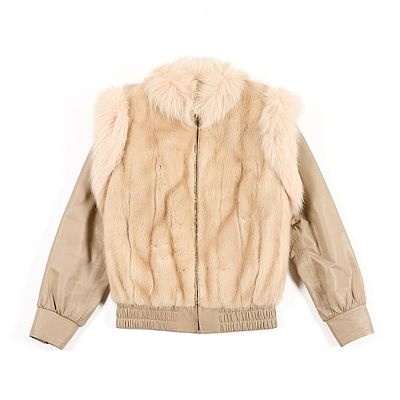 Cream Fur Jacket w/ Detachable Sleeves. Cream or ivory colored fur jacket with detachable 