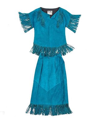 Pioneer Wear Leather Suede Turquoise Top & Skirt. Pioneer Wear leather suede shirt and skirt 