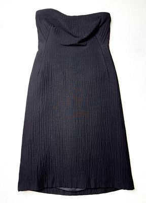 Donna Karan Strapless Wool Dress. Stunning black evening dress with a sculpted bustier and 