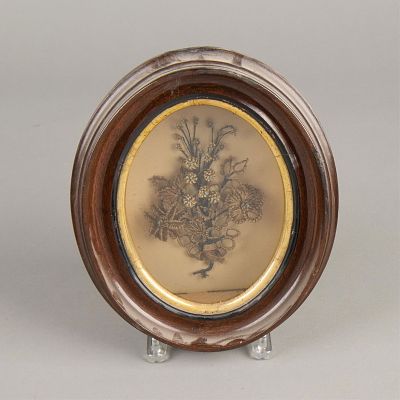 Victorian Hair Bouquet. Ornate Victorian hairwork bouquet in the shape of flowers. In a frame. 