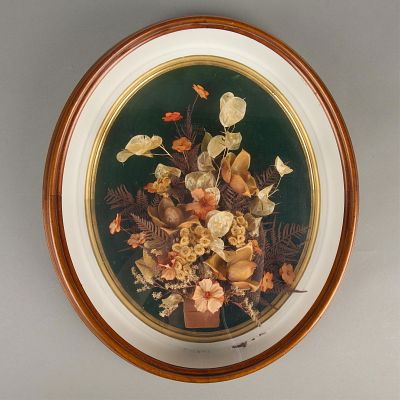 Victorian Hair Bouquet. Ornate Victorian hairwork bouquet in the shape of flowers. In an oval 