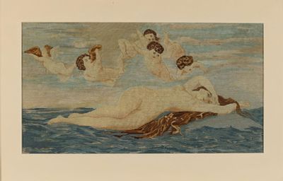 After Cabanel & Botticelli "Birth of Venus" Panel. After Alexandre Cabanel embroidered panel 