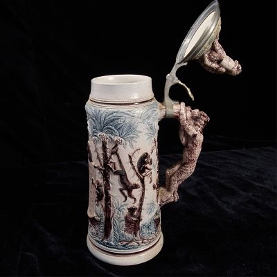 Mettlachstein German Beer Stein Pitcher. Mettlachstein German beer stein pitcher. Monkey form 