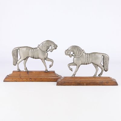 Set 2 Antique English Metal Horse Bookends. Set of two antique metal and wood book ends in the 