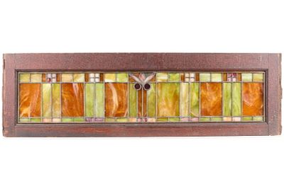 American Arts & Crafts Stained Glass Window. Arts & Crafts or Art Deco slag stained glass window 