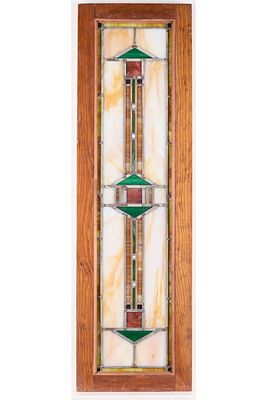 Arts & Crafts Stained Glass Window Arrow. Arts & Crafts slag stained glass window with a double 