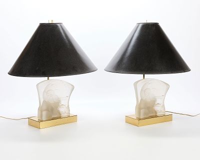 Pair Beth Weissman Lucite Table Lamps. Pair of Beth Weissman lucite table lamps. Each with 