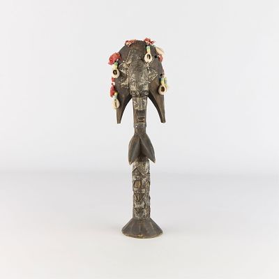 African Carved Bamana Janus Puppet. Carved wooden Bamana Janus puppet with decorative repousse 