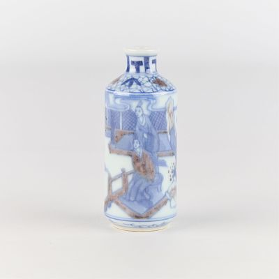 Chinese Porcelain Snuff Bottle. Chinese blue and white porcelain snuff bottle. Six-character 