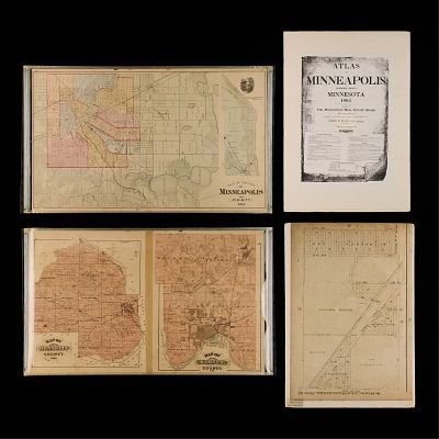 2 18th/19th c. Maps of Twin Cities Minnesota. Group of four Twin Cities maps. Including 1874 