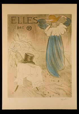 Henri de Toulouse-Lautrec "Elles" Print. Lithograph print titled "Elles, " depicting a woman in 