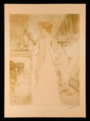 Henri de Toulouse-Lautrec "Woman in Mirror" Print. Lithograph titled "Woman Looking into a 