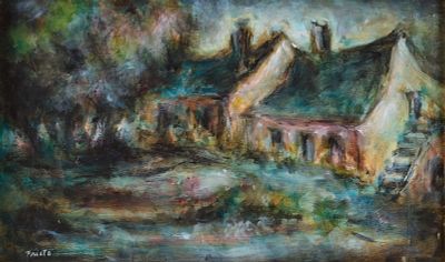 Domingo Prieto " La Vallee" Landscape Painting. Oil on board painting titled "La Vallee, " 