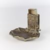 Art Nouveau Bronze Ashtray & Match Holder. Art Nouveau bronze scalloped ashtray and match Image - 3