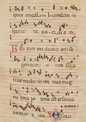 Illuminated Antiphonal Choral Chant Manuscript Page. Illuminated antiphonal manuscript or 
